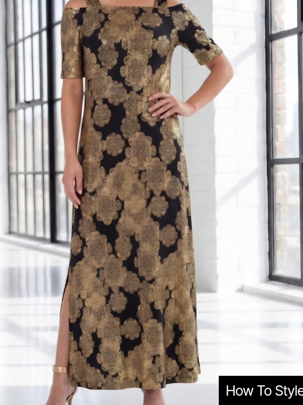 Floral Maxi Dress in Black & Gold Like New
